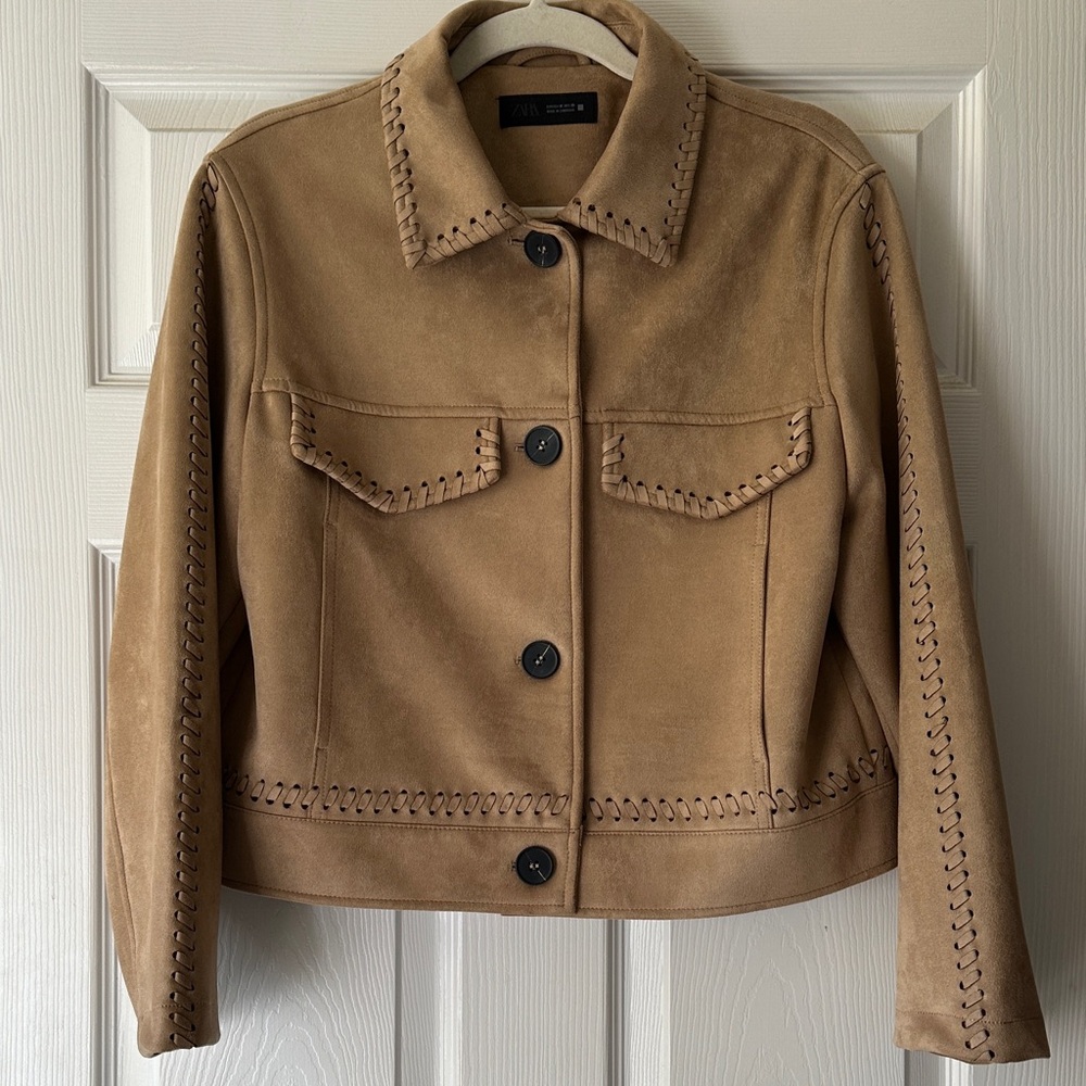 Zara Camel Suede Utility Jacket